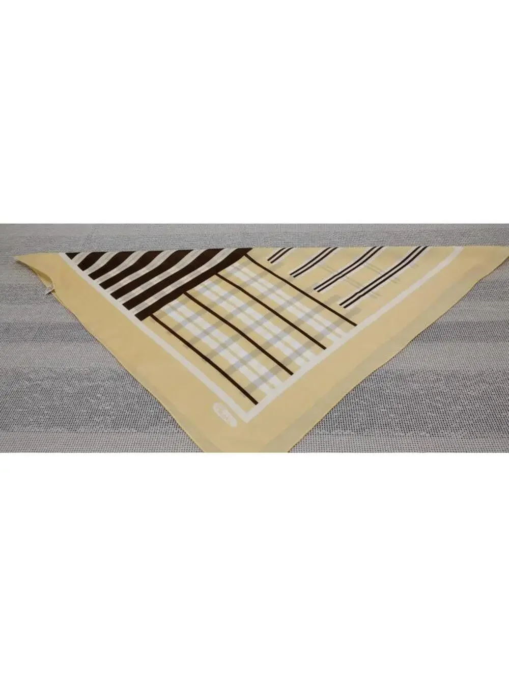 Vintage Paoli Scarf Canary Brown Stripes Mid Century Polyester MADE IN JAPAN MCM
